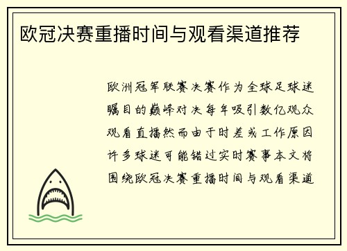 欧冠决赛重播时间与观看渠道推荐